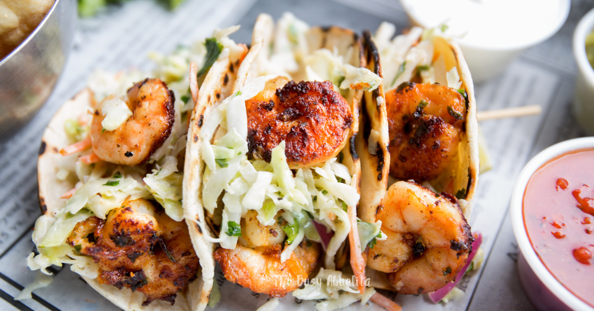 shrimp tacos with coleslaw